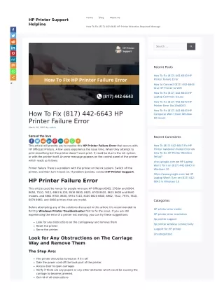 How To Fix (817) 442-6643 HP Printer Failure Error