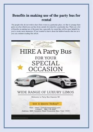 Benefits in making use of the party bus for rental