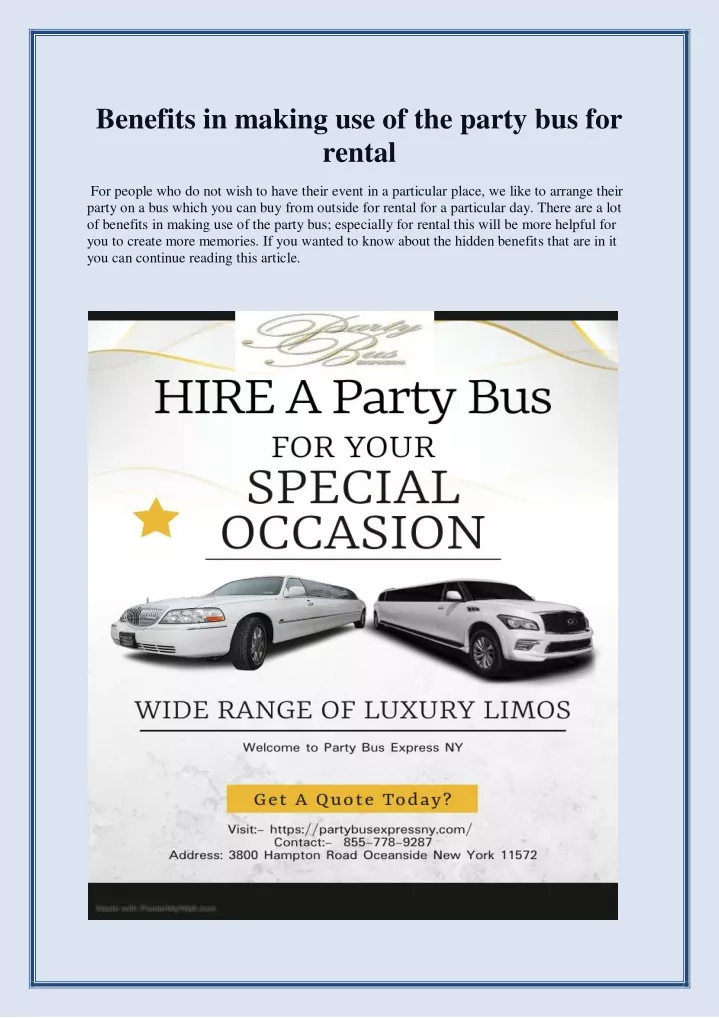 benefits in making use of the party bus for rental
