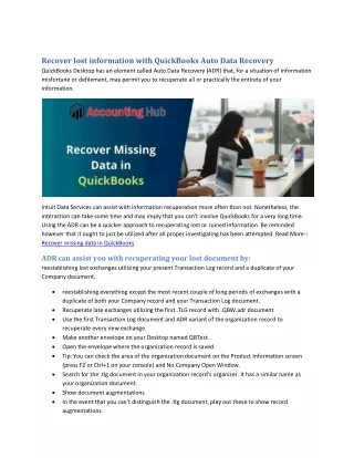 recover lost information with quickbooks auto