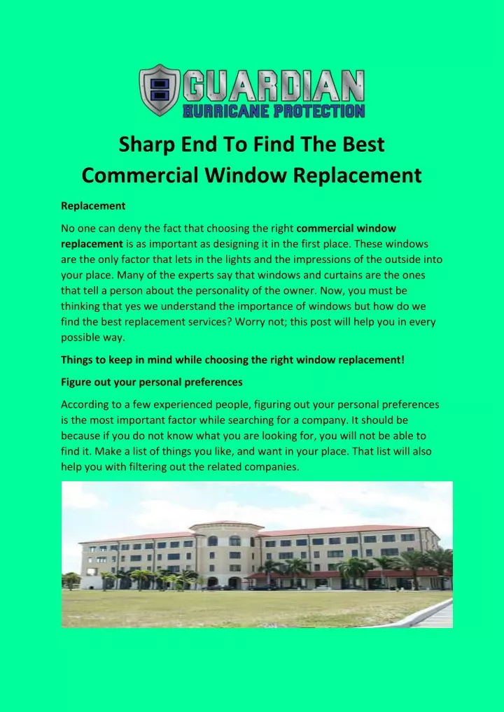 sharp end to find the best commercial window