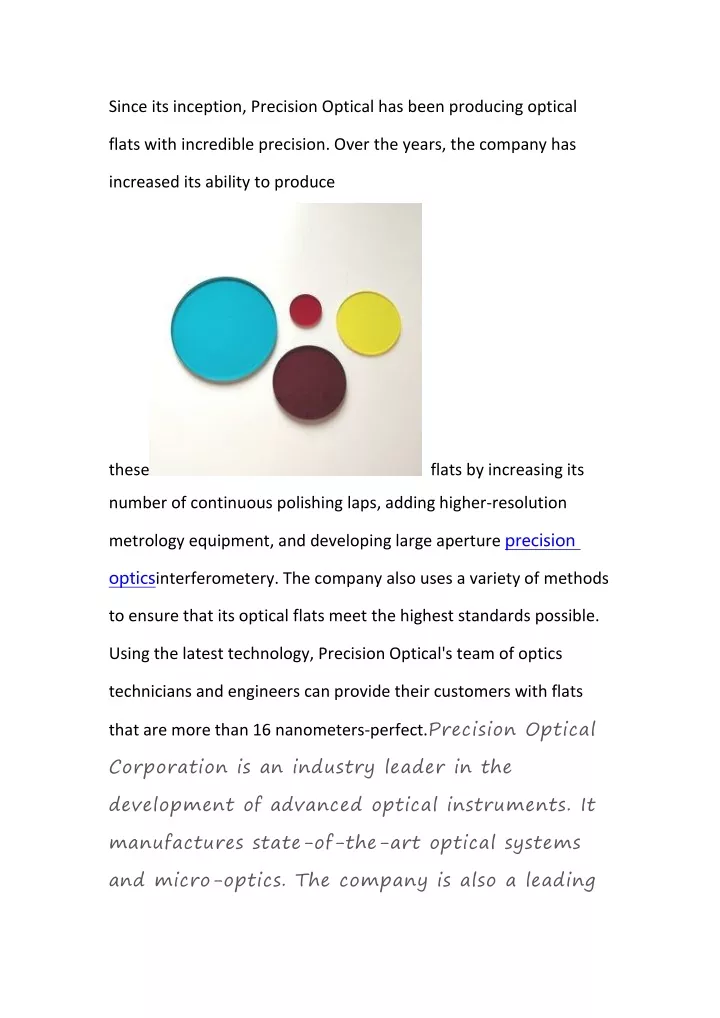 since its inception precision optical has been