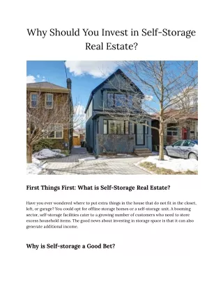 Why Should You Invest in Self-Storage Real Estate?