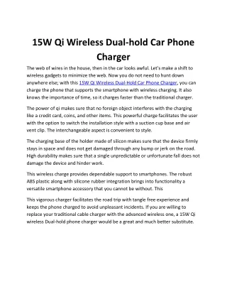 15W Qi Wireless Dual-hold Car Phone Charger
