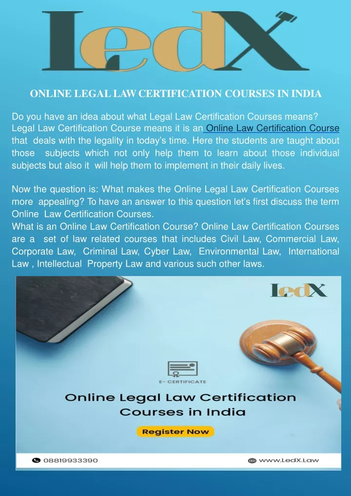 online legal law certification courses in india