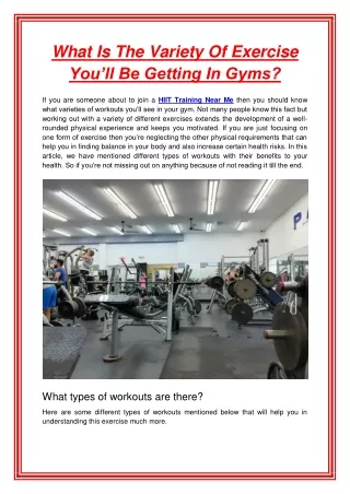 what is the variety of exercise you ll be getting