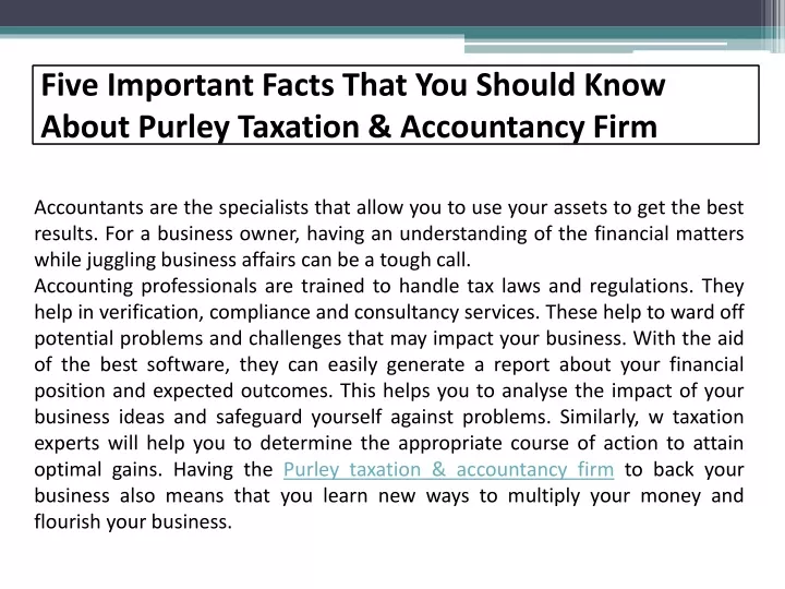 five important facts that you should know about purley taxation accountancy firm