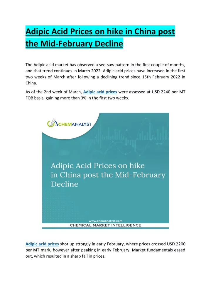 adipic acid prices on hike in china post
