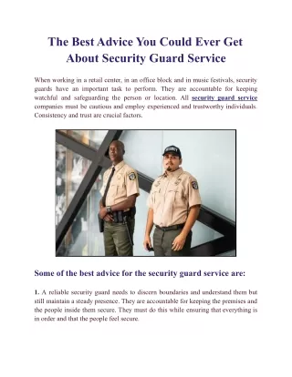 Consider This Advice About the Security Guard Service in Los Angeles