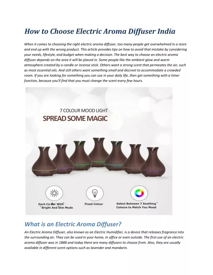 how to choose electric aroma diffuser india