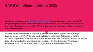 sap bw institute in delhi in 2022