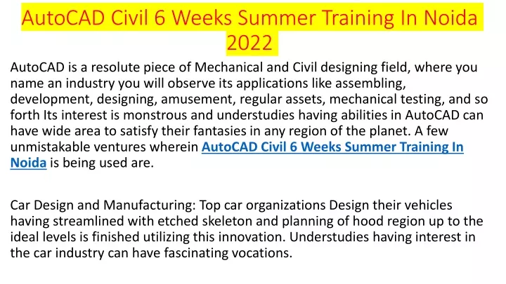 autocad civil 6 weeks summer training in noida