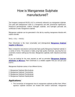 how is manganese sulphate manufactured