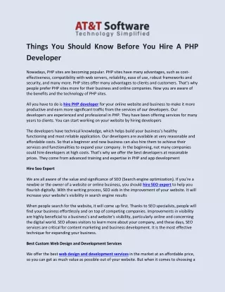Things You Should Know Before You Hire A PHP Developer