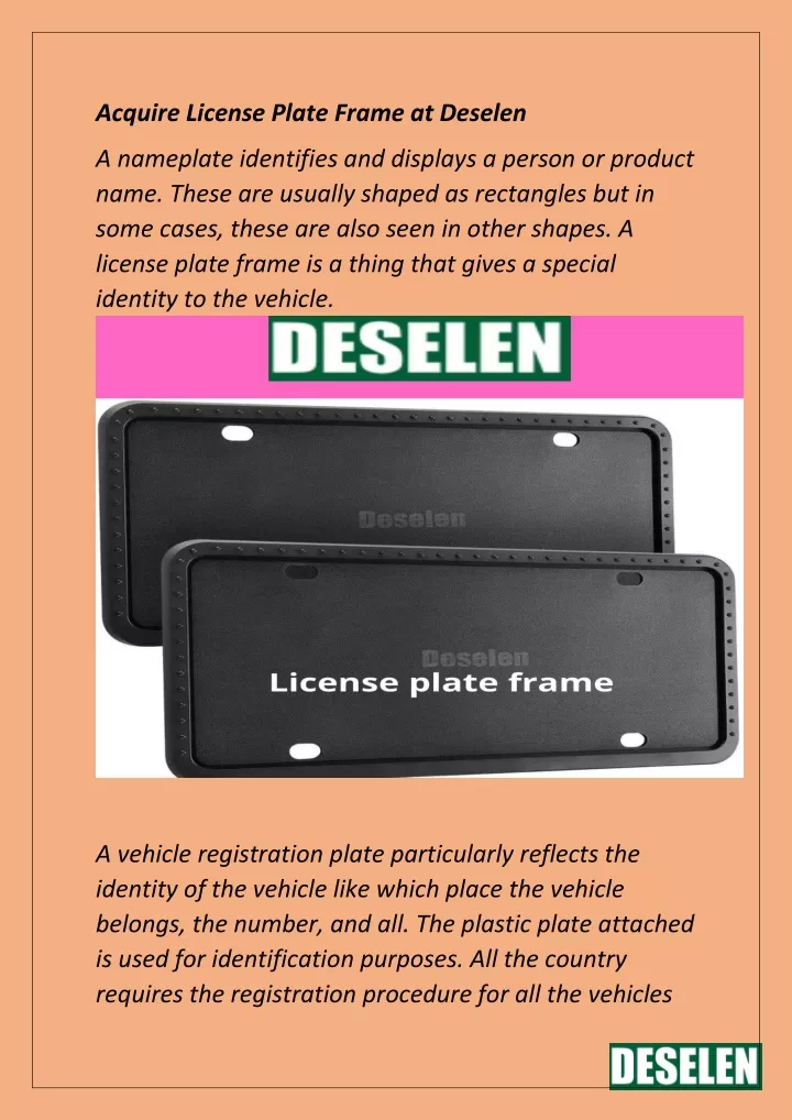 acquire license plate frame at deselen