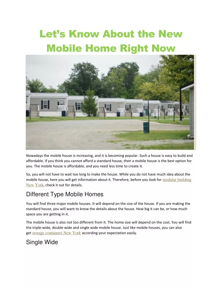 let s know about the new mobile home right now