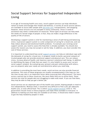 social support services for supported independent