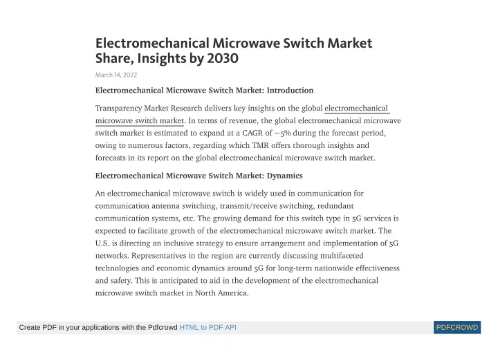 electromechanical microwave switch market share