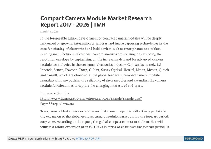 compact camera module market research report 2017