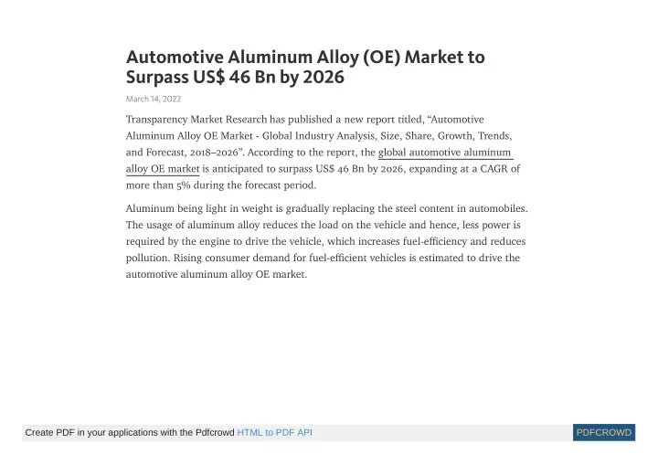 automotive aluminum alloy oe market to surpass