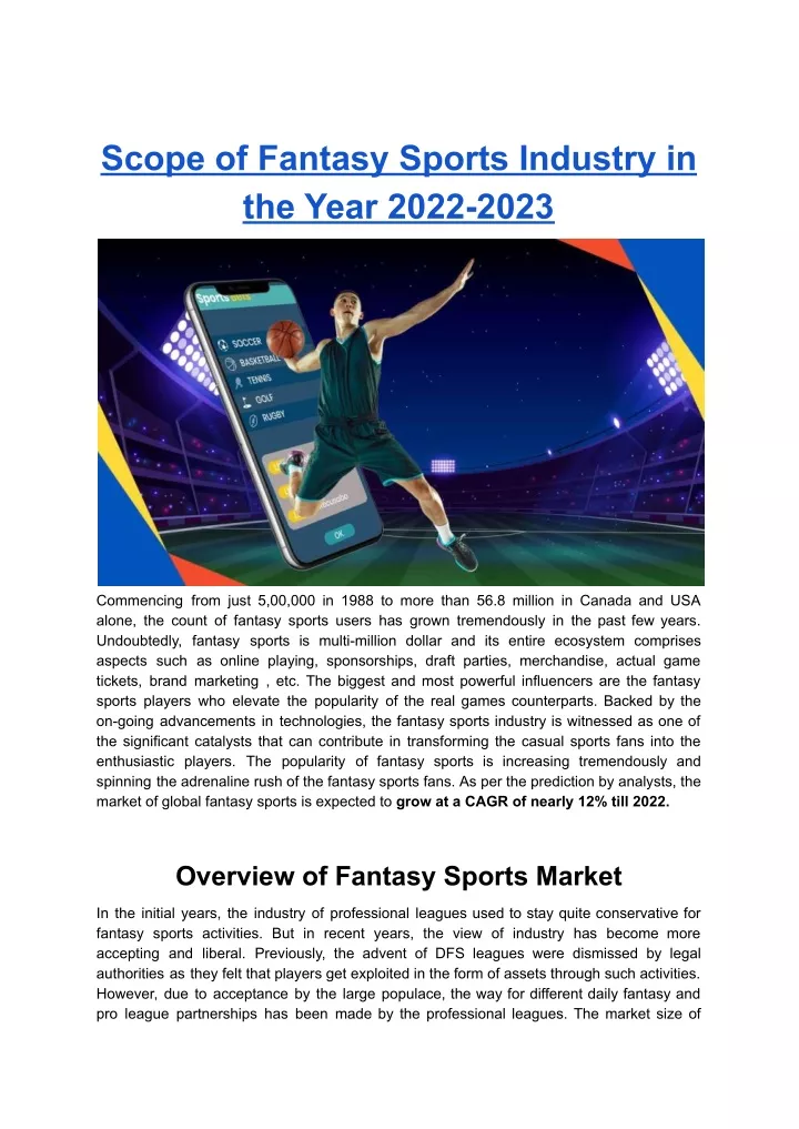 scope of fantasy sports industry in the year 2022