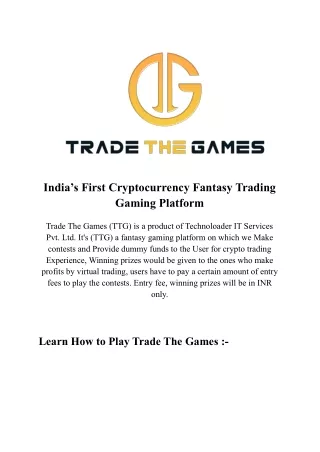 India’s First Cryptocurrency Fantasy Trading Gaming Platform
