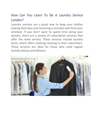 How Can You Learn To Be A Laundry Service London