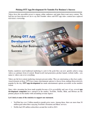 Picking OTT App Development Or Youtube For Business's Success