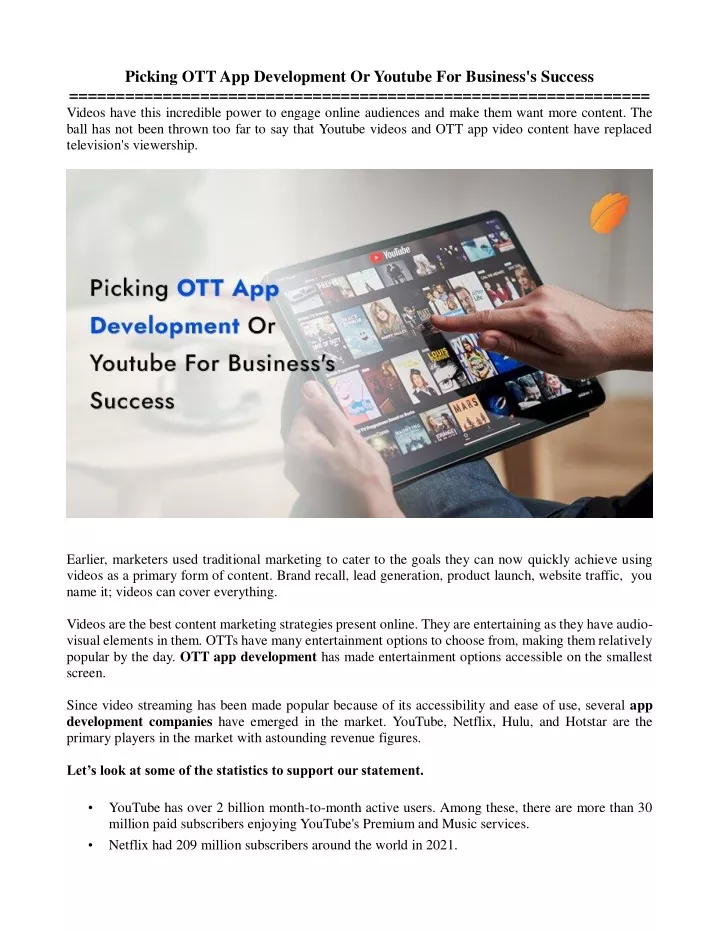 picking ott app development or youtube