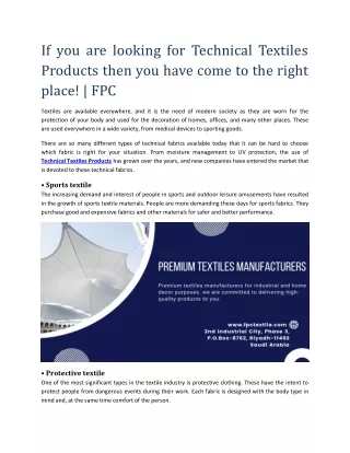 If you are looking for Technical Textiles Products Contact Us Today!