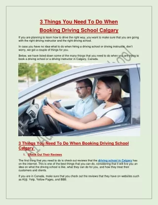 Booking Driving School Calgary