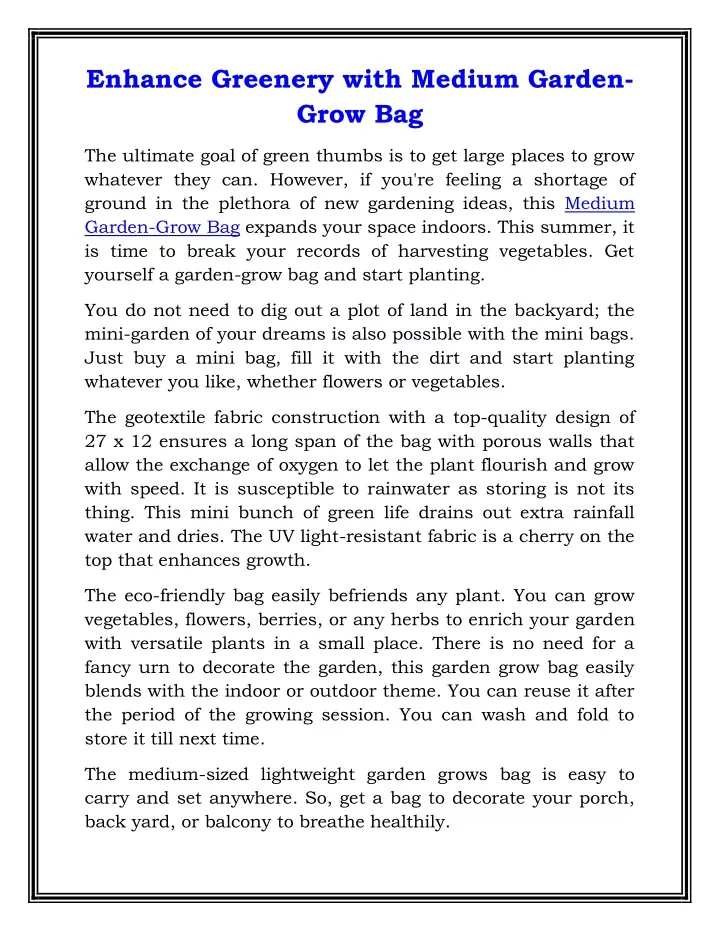 enhance greenery with medium garden grow bag