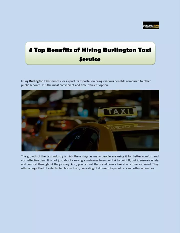 4 top benefits of hiring burlington taxi service