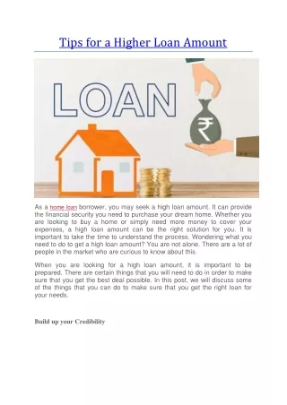 Tips for a Higher Loan Amount
