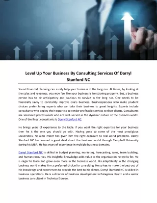 Level Up Your Business By Consulting Services Of Darryl Stanford NC