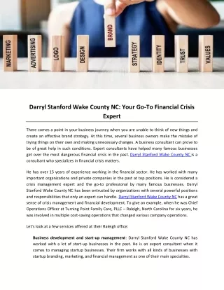 Darryl Stanford Wake County NC- Your Go-To Financial Crisis Expert