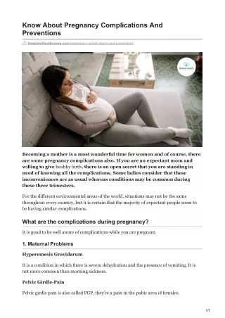 Know About Pregnancy Complications And Preventions