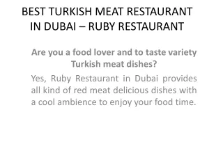 BEST TURKISH MEAT RESTAURANT IN DUBAI – RUBY