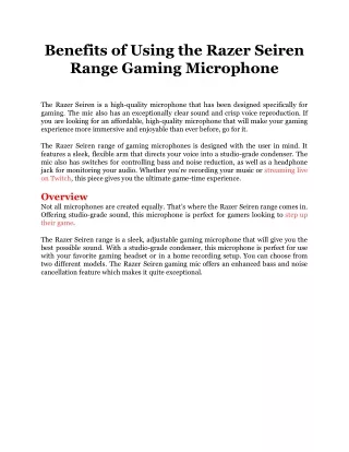 benefits of using the razer seiren range gaming