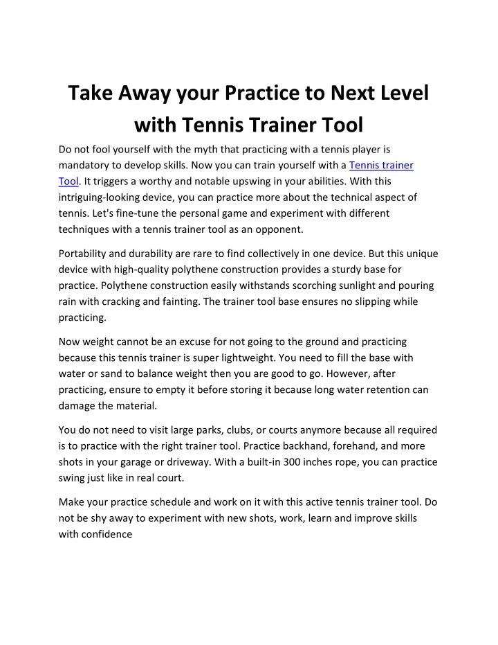 take away your practice to next level with tennis