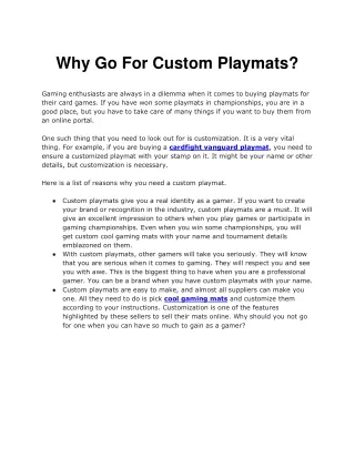 Why Go For Custom Playmats