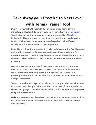 Take Away your Practice to Next Level with Tennis Trainer Tool