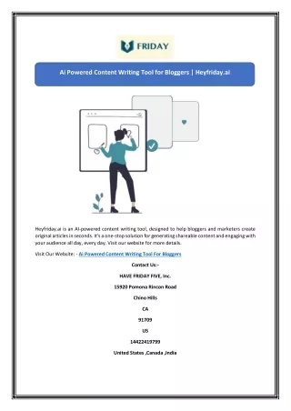 Ai Powered Content Writing Tool for Bloggers | Heyfriday.ai