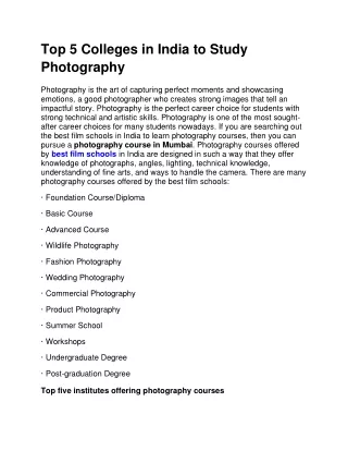 Top 5 Colleges in India to Study Photography