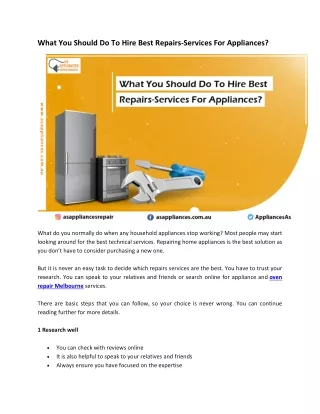 What You Should Do To Hire Best Repairs-Services For Appliances