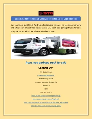 Searching for Front Load Garbage Truck for Sale | Stgglobal.net