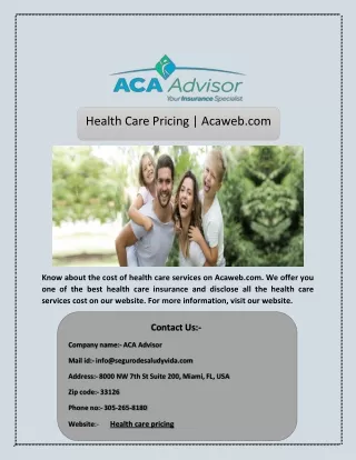 health care pricing acaweb com