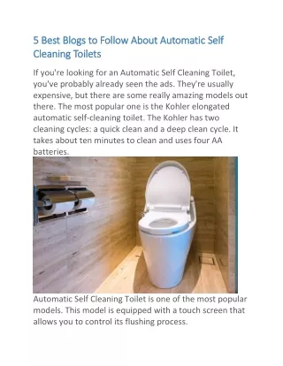 5 Best Blogs to Follow About Automatic Self Cleaning Toilets