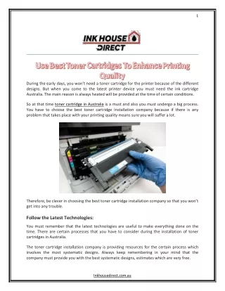 Use Best Toner Cartridges To Enhance Printing Quality