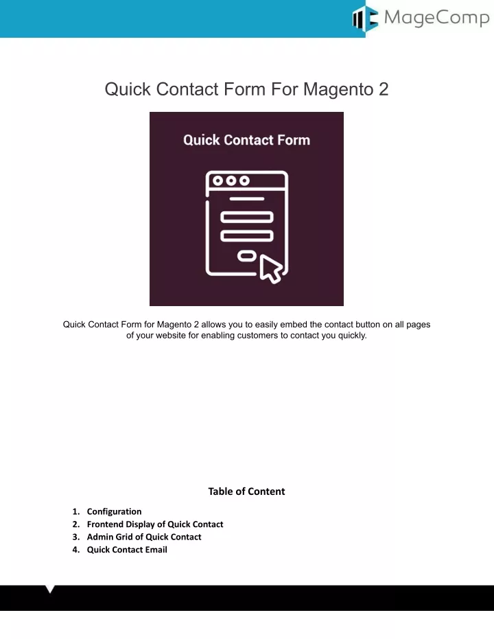 quick contact form for magento 2